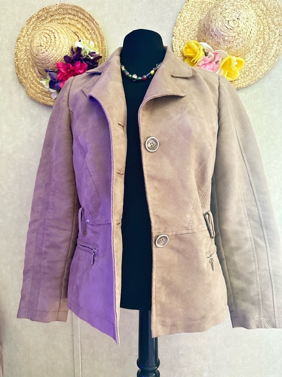 Chico's Jackets & Blazers - Chico's Taupe Suede Button-Front Utility Jacket